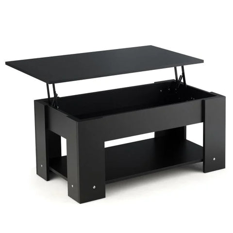 Modern and Versatile Coffee Table with 2 Shelves and Height-Adjustable Table Top