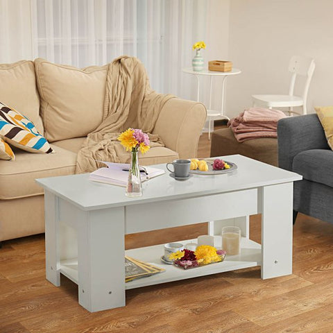 Modern and Versatile Coffee Table with 2 Shelves and Height-Adjustable Table Top