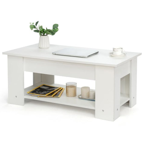 Modern and Versatile Coffee Table with 2 Shelves and Height-Adjustable Table Top