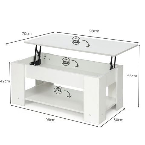 Modern and Versatile Coffee Table with 2 Shelves and Height-Adjustable Table Top