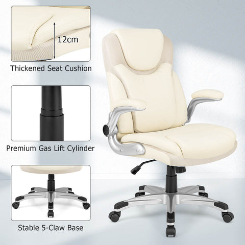 Modern Adjustable Executive Chair with Ergonomic Backrest and Flip-up Armrests in White