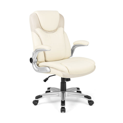 Modern Adjustable Executive Chair with Ergonomic Backrest and Flip-up Armrests in White