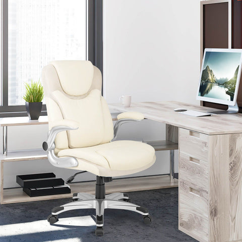 Modern Adjustable Executive Chair with Ergonomic Backrest and Flip-up Armrests in White