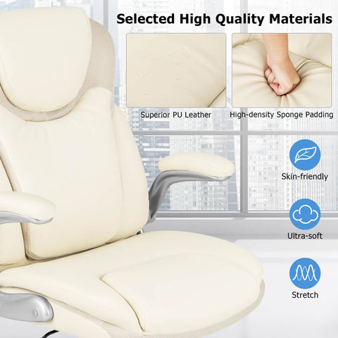 Modern Adjustable Executive Chair with Ergonomic Backrest and Flip-up Armrests in White