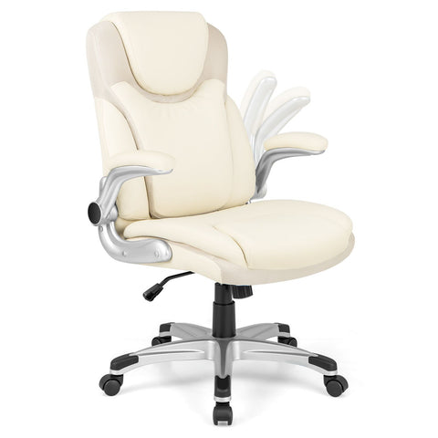 Modern Adjustable Executive Chair with Ergonomic Backrest and Flip-up Armrests in White