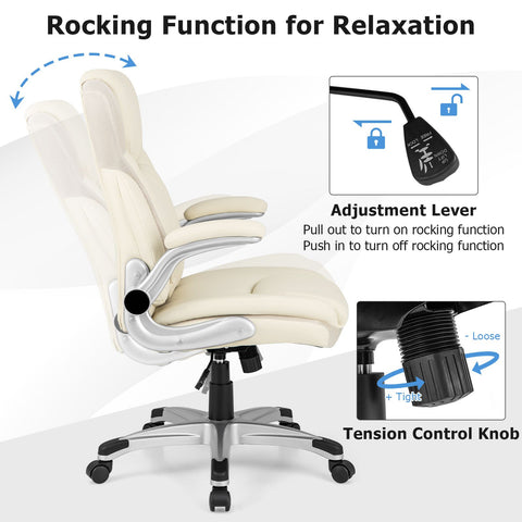 Modern Adjustable Executive Chair with Ergonomic Backrest and Flip-up Armrests in White
