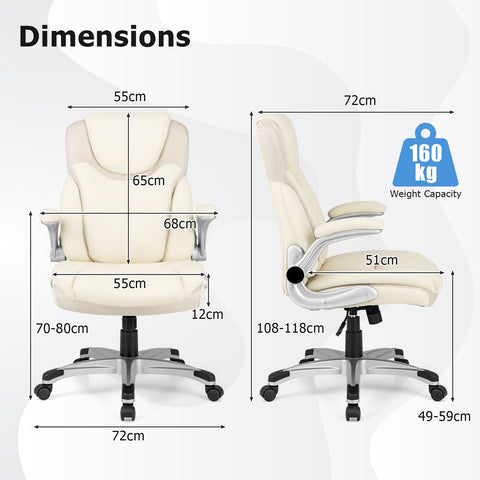 Modern Adjustable Executive Chair with Ergonomic Backrest and Flip-up Armrests in White