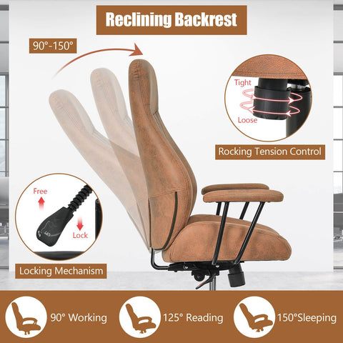 Stylish Modern Office Chair with Ergonomic Recline and Suede Fabric