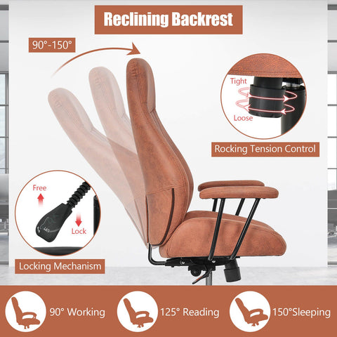 Stylish Modern Office Chair with Ergonomic Recline and Suede Fabric