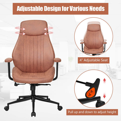 Stylish Modern Office Chair with Ergonomic Recline and Suede Fabric