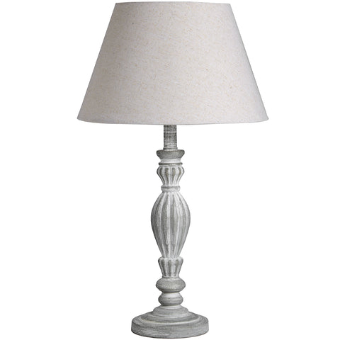 Soft and Elegant Linen Shade with Neutral Washed Wood Lamp Base