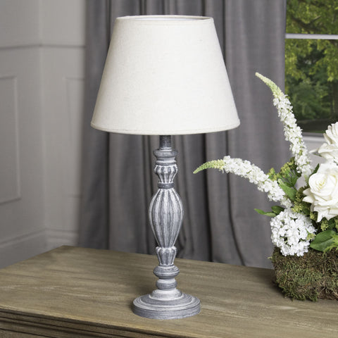 Soft and Elegant Linen Shade with Neutral Washed Wood Lamp Base