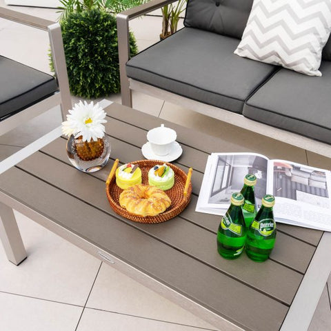 Outdoor Modern Rectangular Coffee Table with Sturdy Aluminium Design in Grey