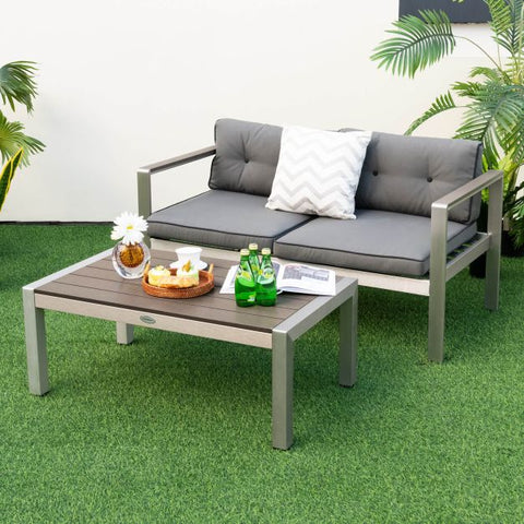 Outdoor Modern Rectangular Coffee Table with Sturdy Aluminium Design in Grey