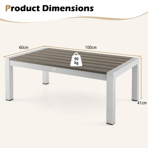 Outdoor Modern Rectangular Coffee Table with Sturdy Aluminium Design in Grey