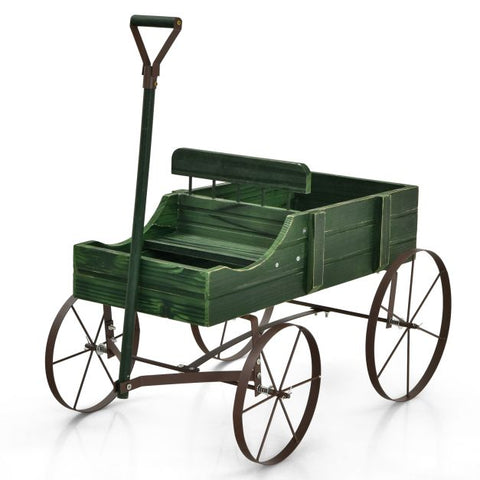 Garden Amish Styled Fir Wood Plant Holder with Metal Wheels