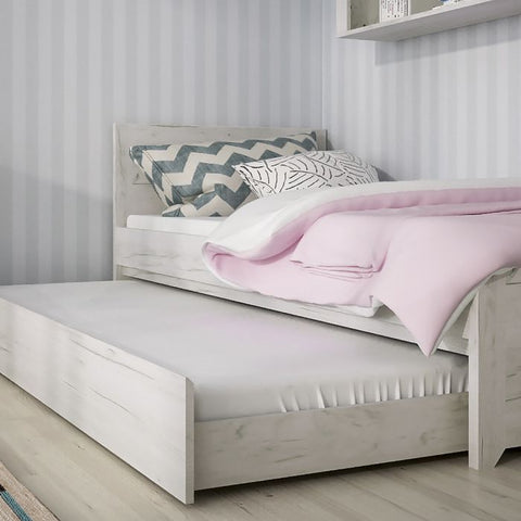 Charming and Contemporary Oak Melamine Single Bed with Slats and Underbed Drawer