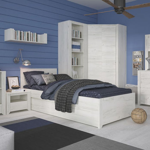 Charming and Contemporary Oak Melamine Single Bed with Slats and Underbed Drawer