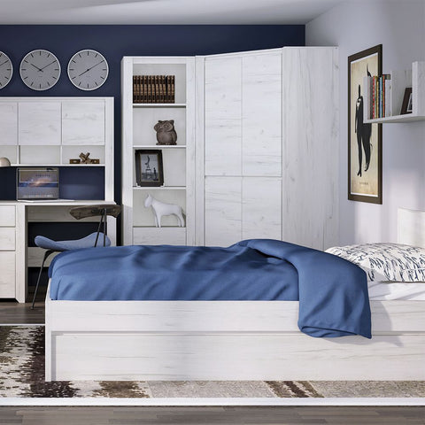 Charming and Contemporary Oak Melamine Single Bed with Slats and Underbed Drawer