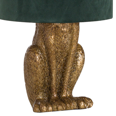 Unique and Elegant Green Velvet Table Lamp with Brushed Golden Hare Base