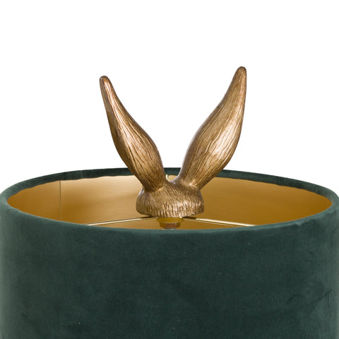 Unique and Elegant Green Velvet Table Lamp with Brushed Golden Hare Base