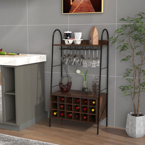 Creative Rustic Wine rack with Detachable Feature and Stemware Holder in Rustic Brown