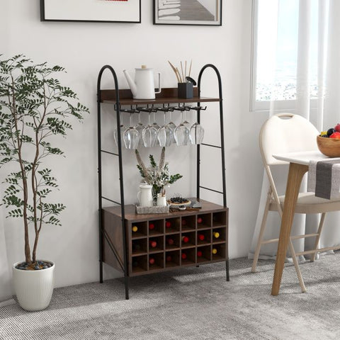 Creative Rustic Wine rack with Detachable Feature and Stemware Holder in Rustic Brown