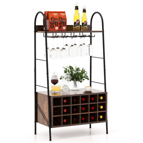 Creative Rustic Wine rack with Detachable Feature and Stemware Holder in Rustic Brown