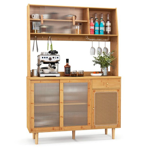 Traditional style Buffet Cabinet with Bamboo Finish and Glass Doors