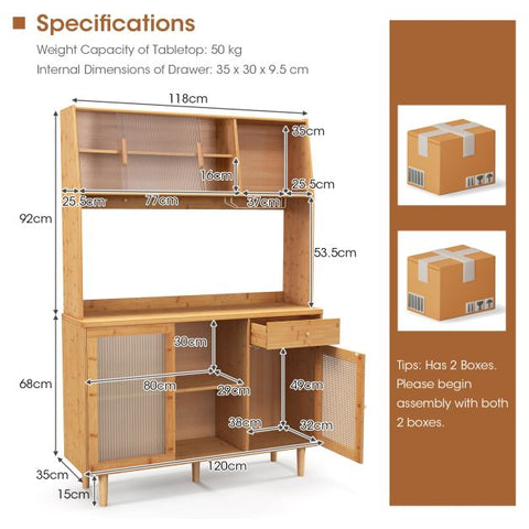 Traditional style Buffet Cabinet with Bamboo Finish and Glass Doors