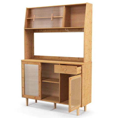 Traditional style Buffet Cabinet with Bamboo Finish and Glass Doors