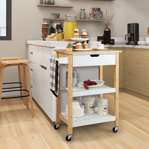 Simple and Compact Kitchen Island with Rolling Wheels and Storage Drawer