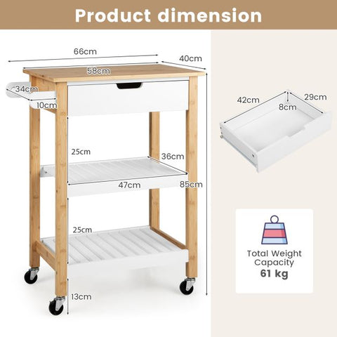 Simple and Compact Kitchen Island with Rolling Wheels and Storage Drawer