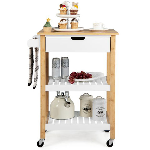 Simple and Compact Kitchen Island with Rolling Wheels and Storage Drawer