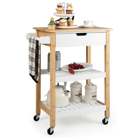 Simple and Compact Kitchen Island with Rolling Wheels and Storage Drawer