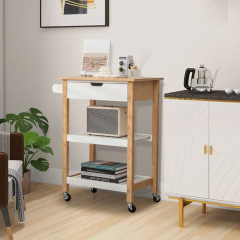 Simple and Compact Kitchen Island with Rolling Wheels and Storage Drawer