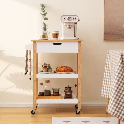 Simple and Compact Kitchen Island with Rolling Wheels and Storage Drawer