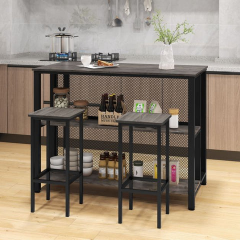 Practical Kitchen Bar Table with Metal Mesh and Sturdy Metal Structure