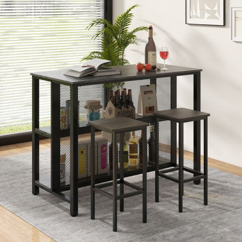 Practical Kitchen Bar Table with Metal Mesh and Sturdy Metal Structure