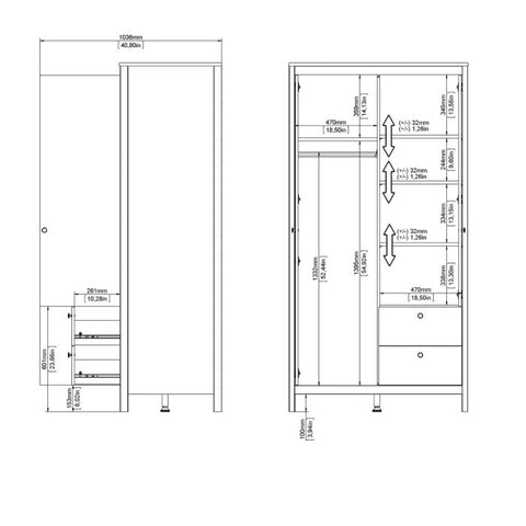 Unique and Stylish Wardrobe with Mirrored Surface Door and Drawers