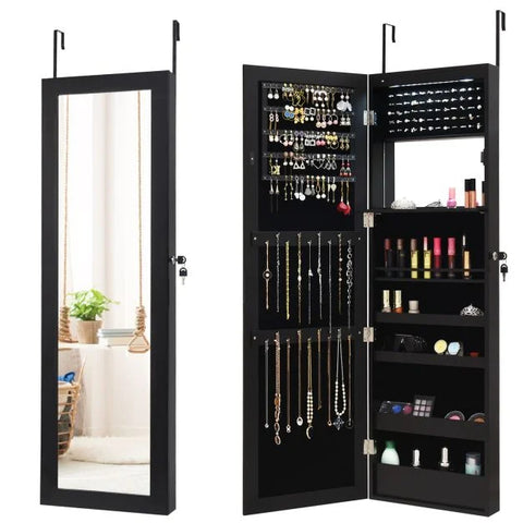 Practical Wall Mounted Jewellery Armoire with Lockable Feature and Multiple LED's