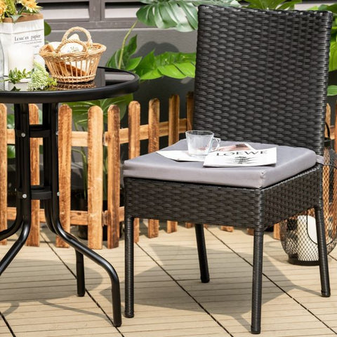 Outdoor All-Weather Rattan Dining Chair Set with soft Cushions in Grey