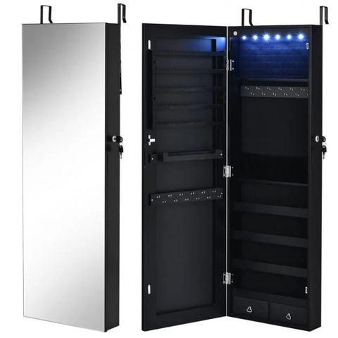 Mounted Spacious Jewellery Cabinet with Lock and Integrated LED Lights