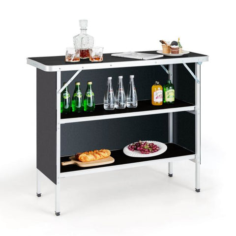 Outdoor Lightweight Aluminium Folding Picnic Table with 2-Tier Shelves and Carrying Bag