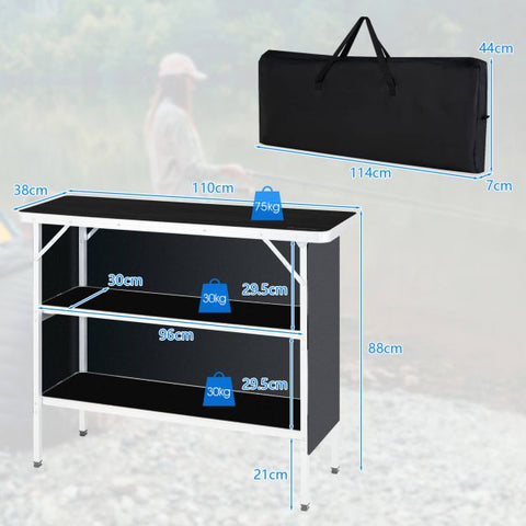 Outdoor Lightweight Aluminium Folding Picnic Table with 2-Tier Shelves and Carrying Bag
