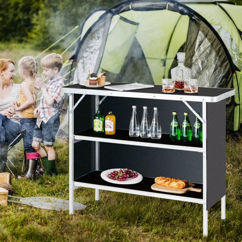 Outdoor Lightweight Aluminium Folding Picnic Table with 2-Tier Shelves and Carrying Bag