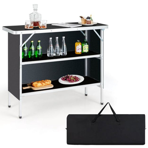 Outdoor Lightweight Aluminium Folding Picnic Table with 2-Tier Shelves and Carrying Bag