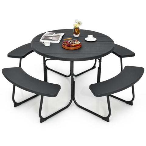 Patio 8 Person Round Picnic Table and Bench set with Umbrella Hole