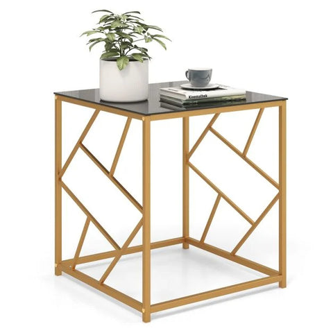 Elegant and Versatile Side table with Geometric Frame and Tempered Glass Top