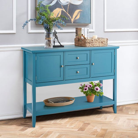 Wood Sideboard Buffet with 2 Drawers and 2 Storage Cabinets-Blue